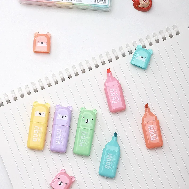 Kawaii Bear Highlighter Pens S - Pastel Highlighter Set Double Ended recension och pris