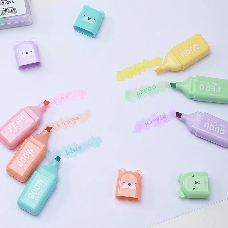 Kawaii Bear Highlighter Pens S - Pastel Highlighter Set Double Ended recension och pris